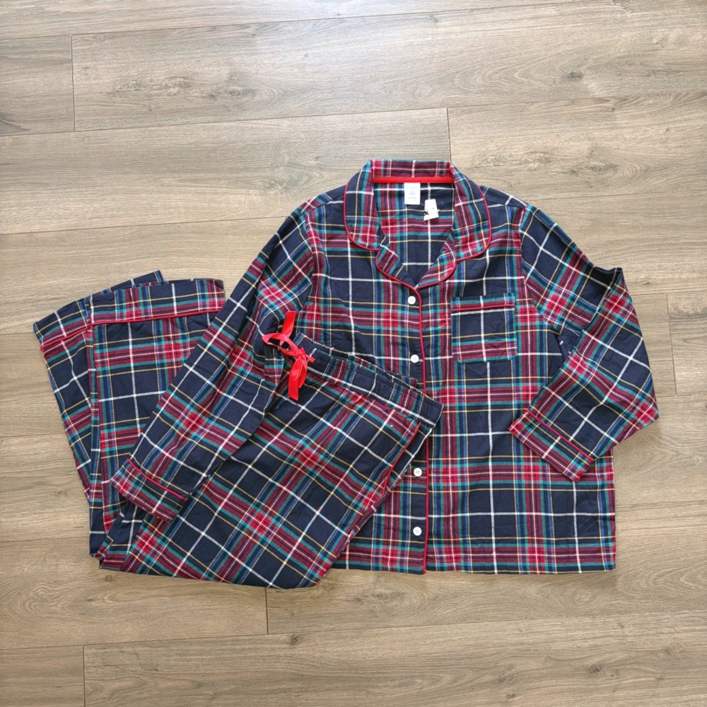 Vera Bradley Pajama Set‎ 3XL Womens Plaid Red Blue Sleepwear Loungewear